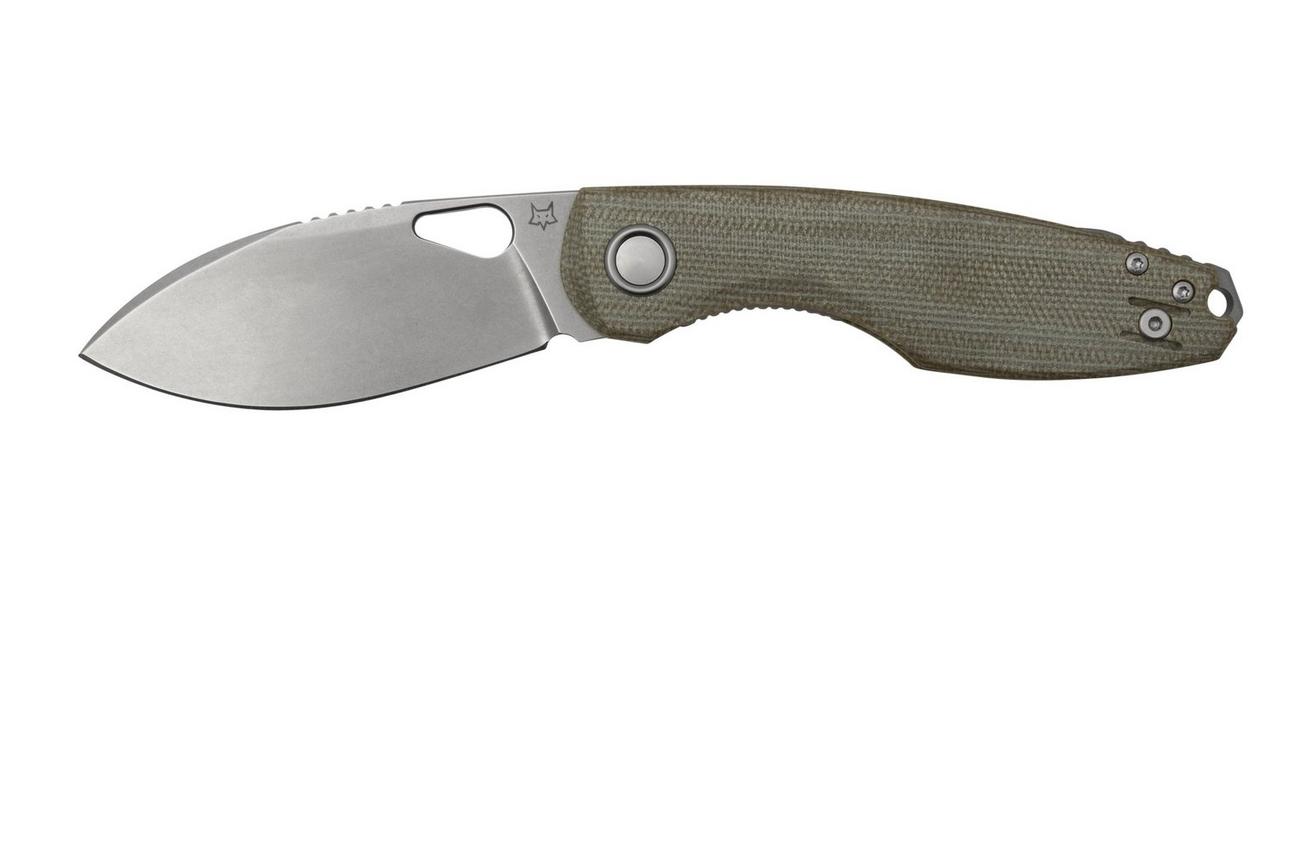 Fox Chilin FX-530-MOD Stonewashed M398, OD Green Micarta zakmes, Jesper Voxnaes design
