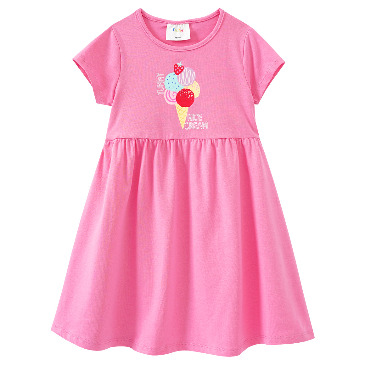 Famy 2 Mädchen Kleider mit bunten Motiven rosa / weiss