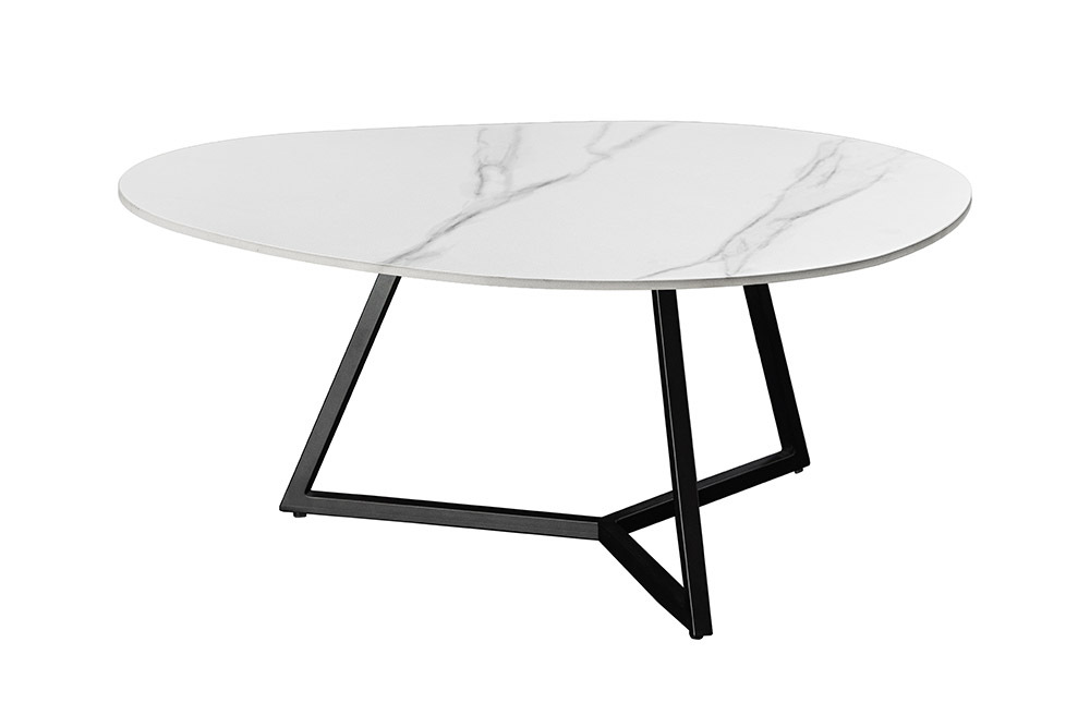 Design Couchtisch MARVELOUS 90cm weiß Marmor Keramik schwarzes Metall