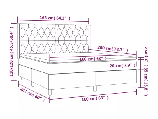 Sommier tapissier matelas et LED Gris foncé 160x200 cm Velours