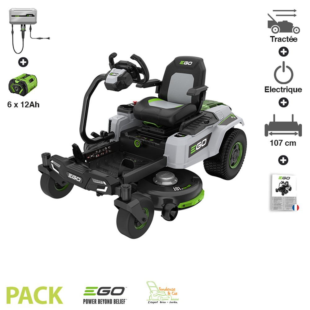 Pack tondeuse autoportée zturn zt4201es 6 batteries 12ah plus chargeur mural