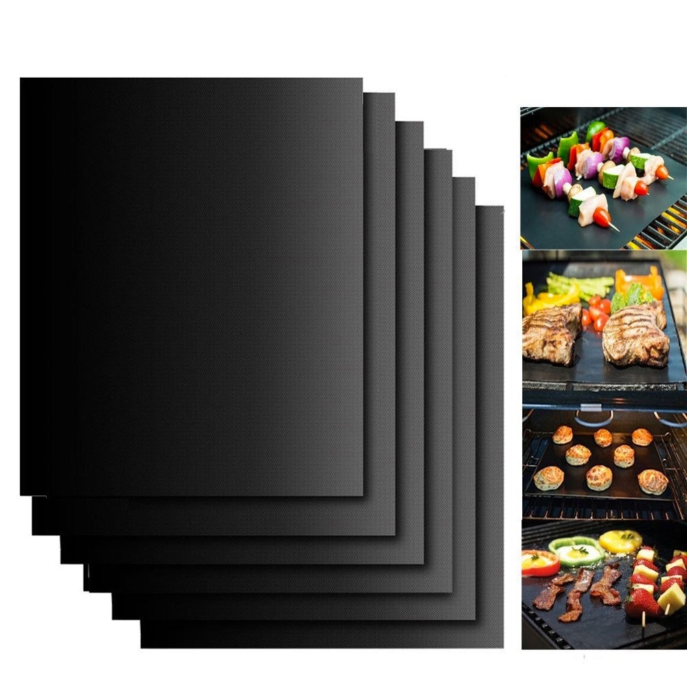 (6er Set) 40x33cm Universal BBQ Grillmatte für Grill und Backofen - Schwarz