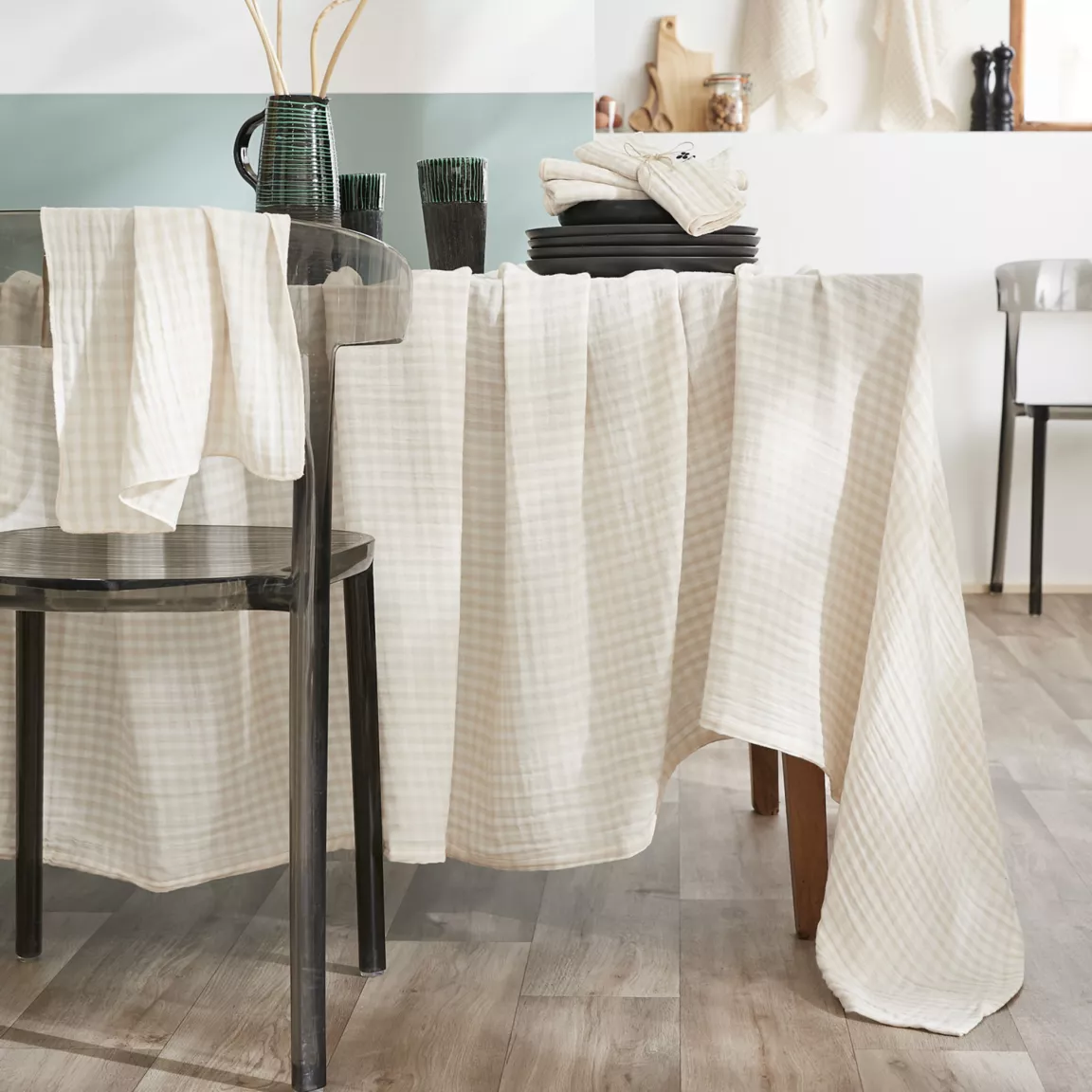 Nappe rectangulaire gaze de coton (150 x 350 cm) Vickie Beige
