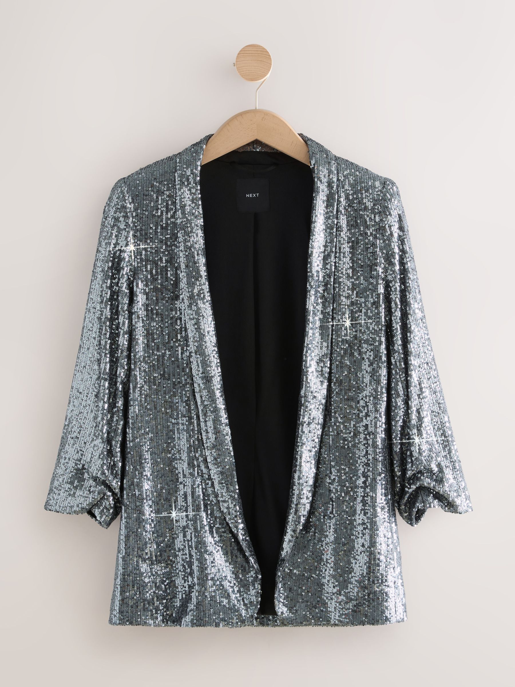 Grijs - Blazer met lovertjes en ruchemouwen