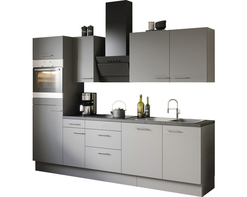 Optifit keukenblok met apparatuur Mats825 270 cm basaltgrijs mat gedemonteerde variant omkeerbaar KCMA 2788E-8+