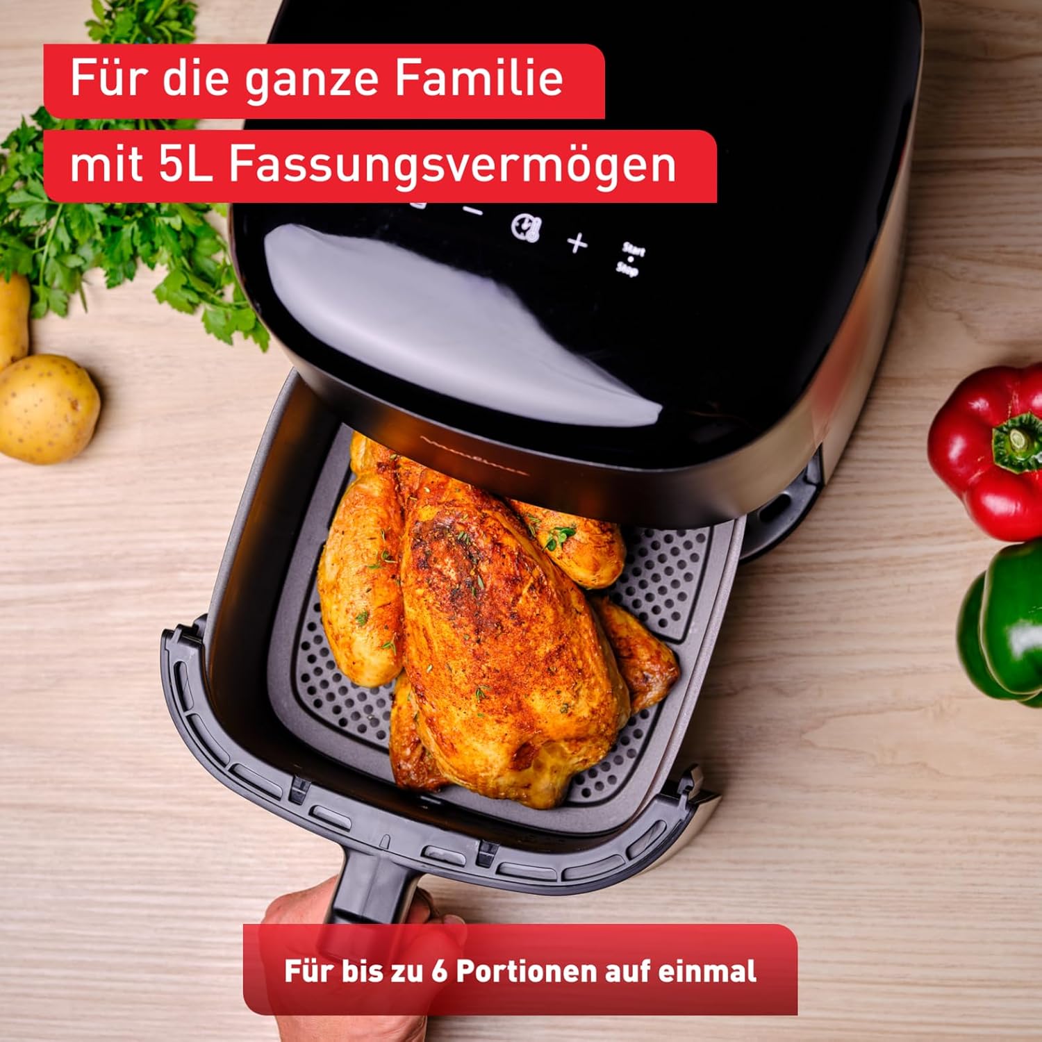 Tefal Easy Fry Max Heißluftfritteuse – 5-L-Airfryer, kompakt, für knusprige Pommes & saftiges Fleisch, mit wenig Öl, antihaftbeschichtet, spülmaschinenfester Korb, energiesparend, schwarz, EY2458