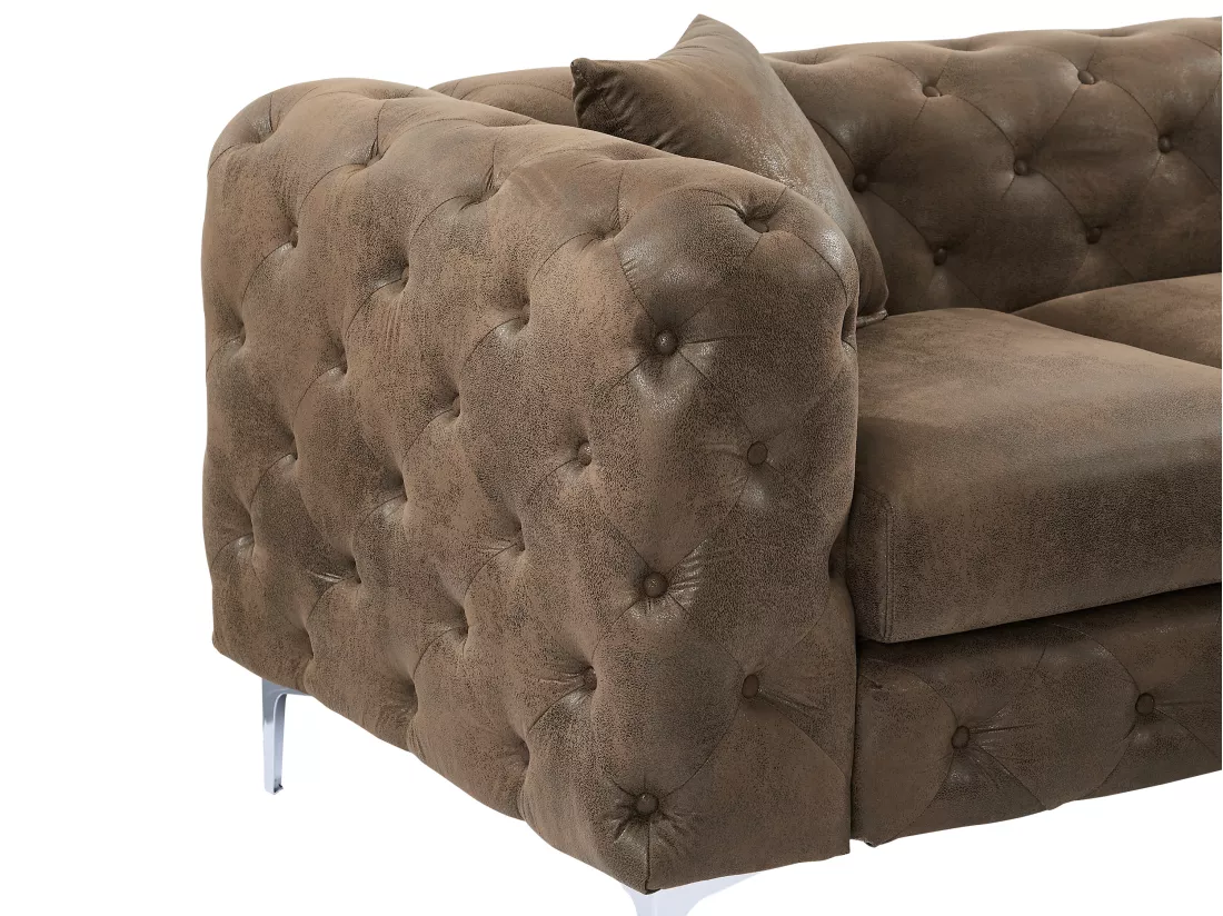 Canapé 3 places chesterfield en microfibre aspect cuir vieilli EDWINA