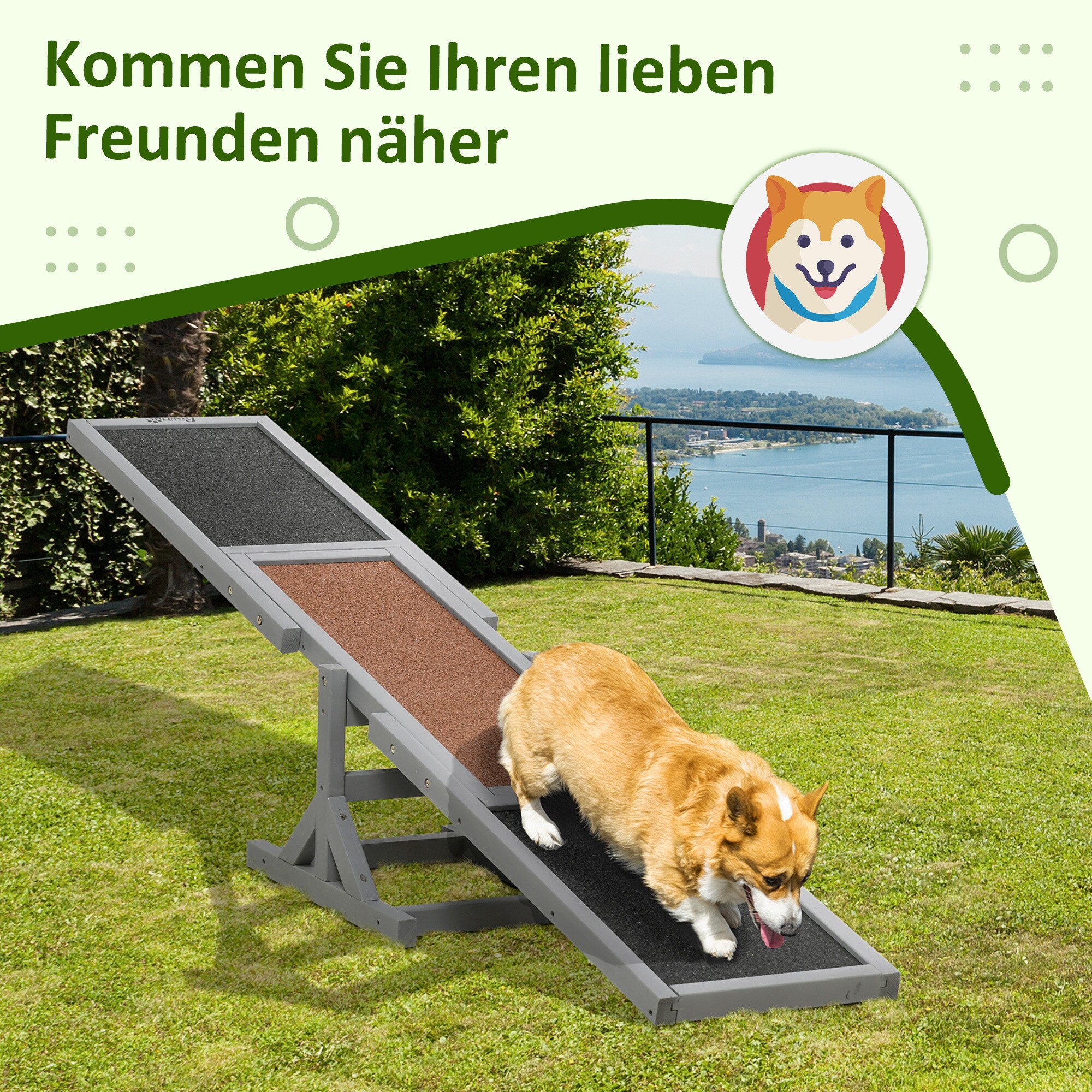 PawHut Hundewippe mit Anti-Rutsch Belag grau 180L x 30B x 30H cm