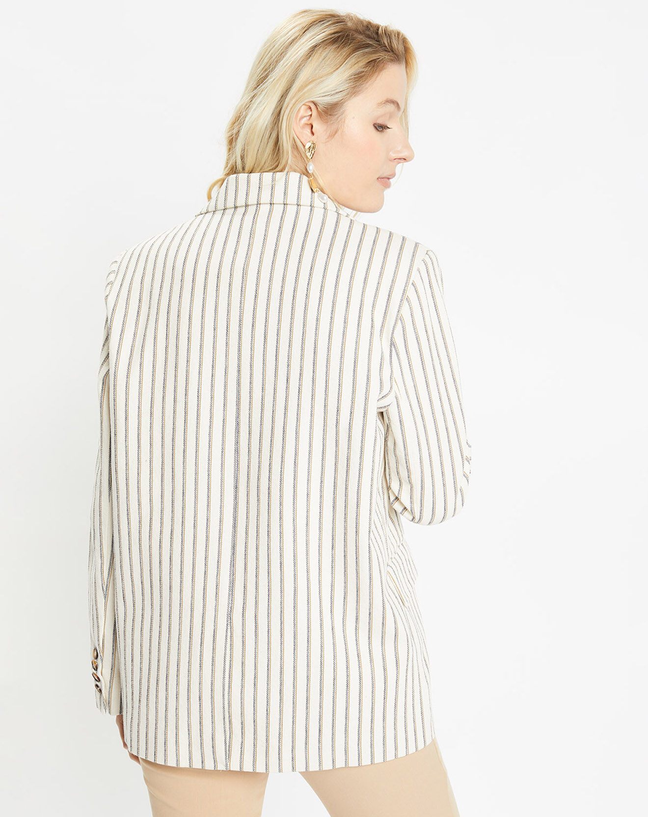 Jodhpur Veste blazer en Coton & Lin Alpha Fantaisie rayée écru/bleu