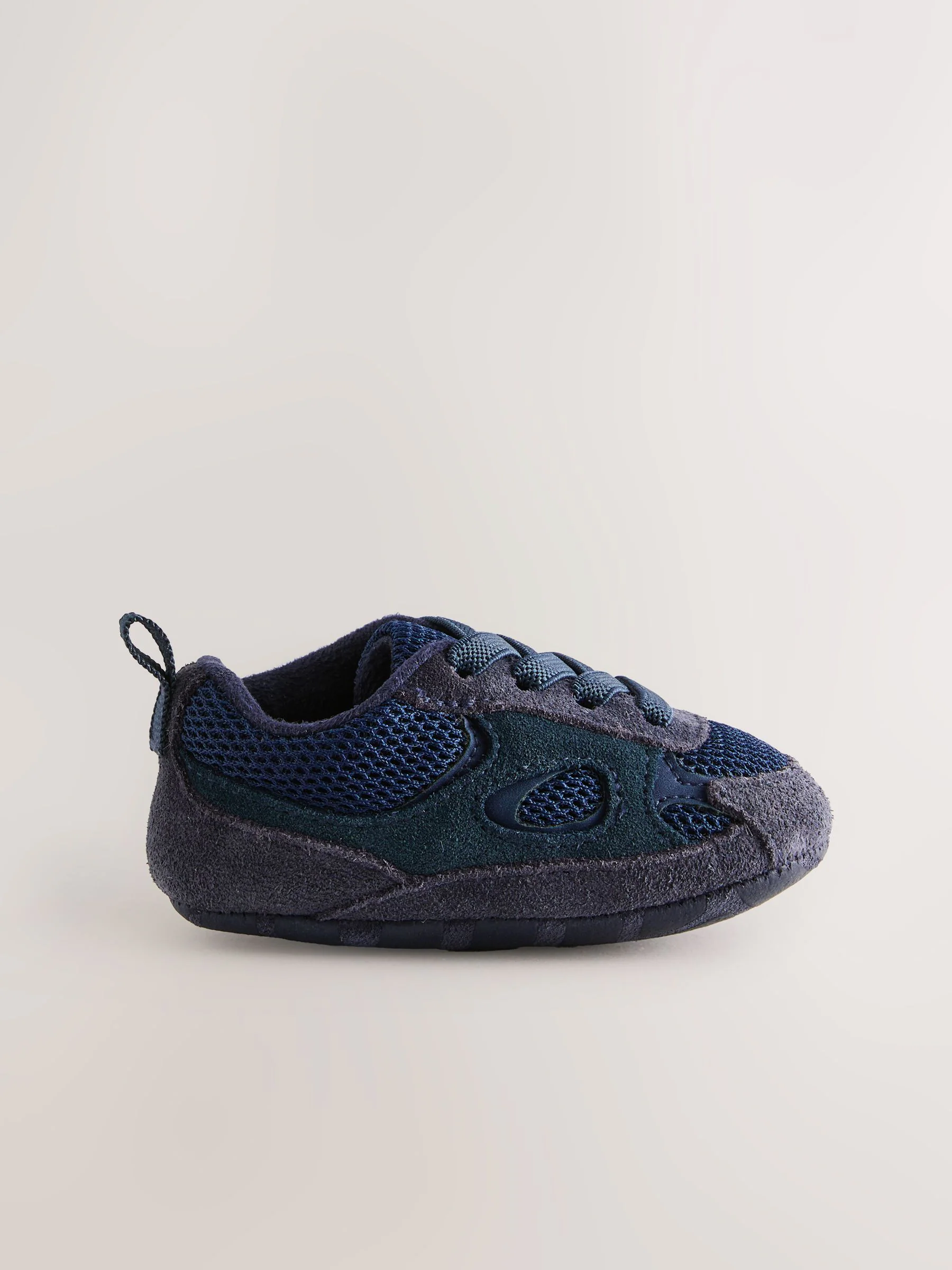 Marineblauw - Baby Elastic Lace Slip-Ons Trainers (0-2mths)
