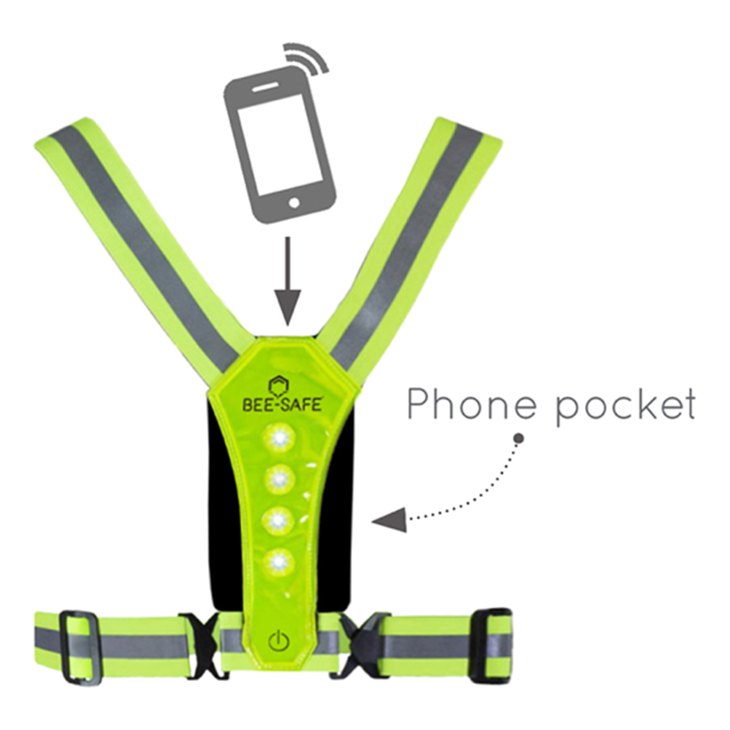 Bee-Safe Led Harness Phone Pocket Système D'éclairage - Jaune Lemon