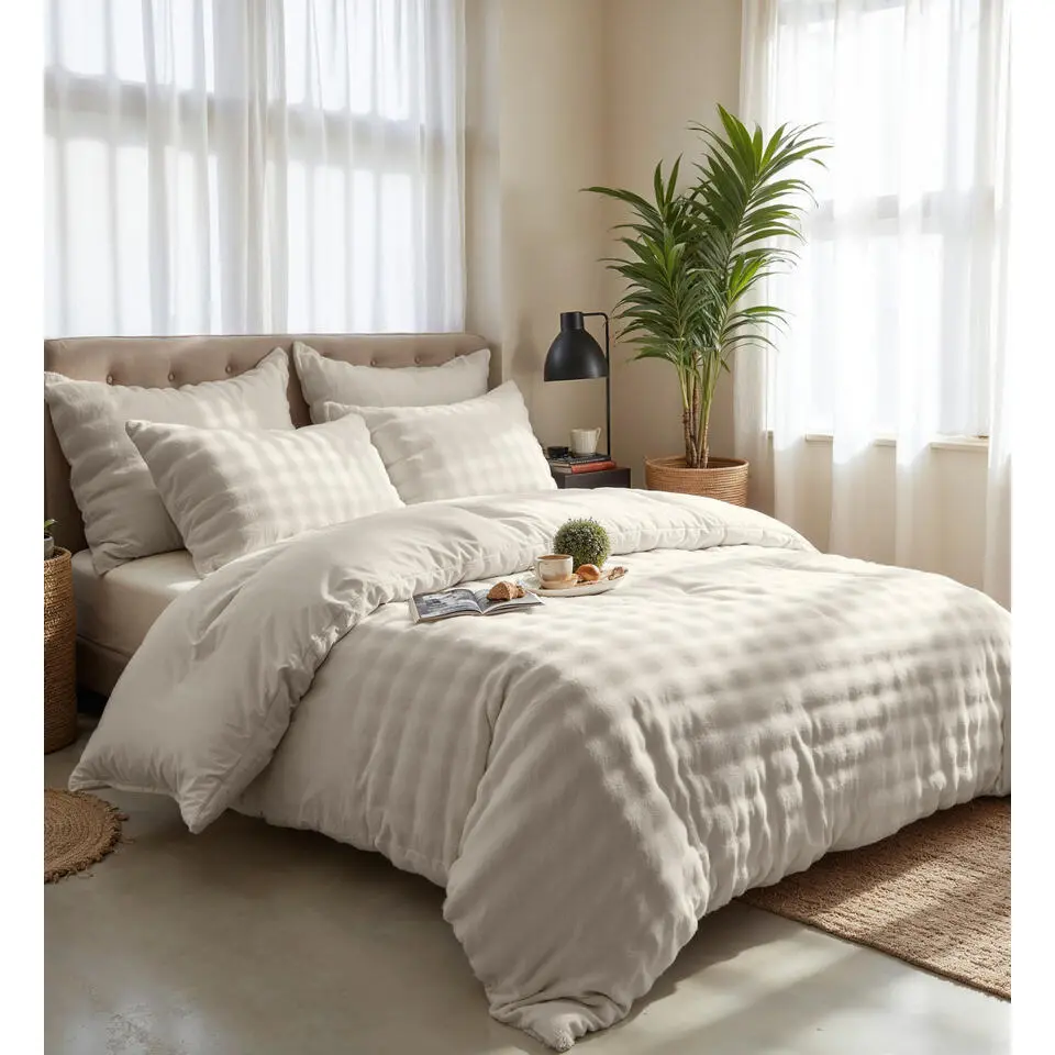 Dekbedovertrek 140x220 – Pompom Design & Warm Flanel Fleece - Beige