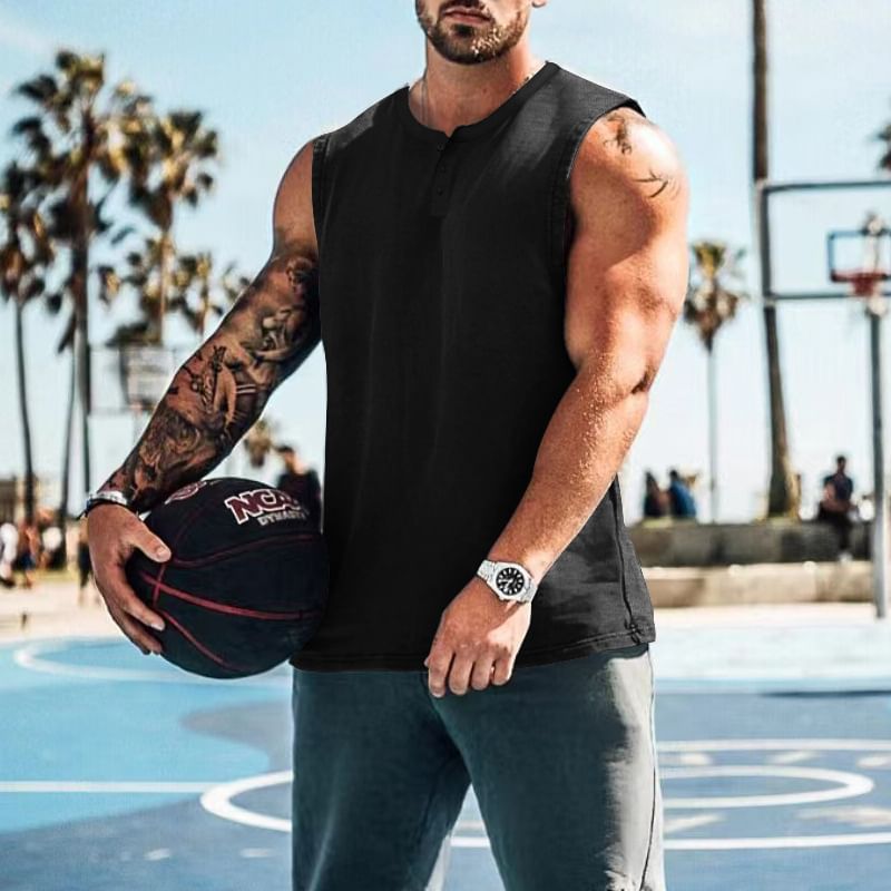 Dubbel wit - Henley effen tanktop