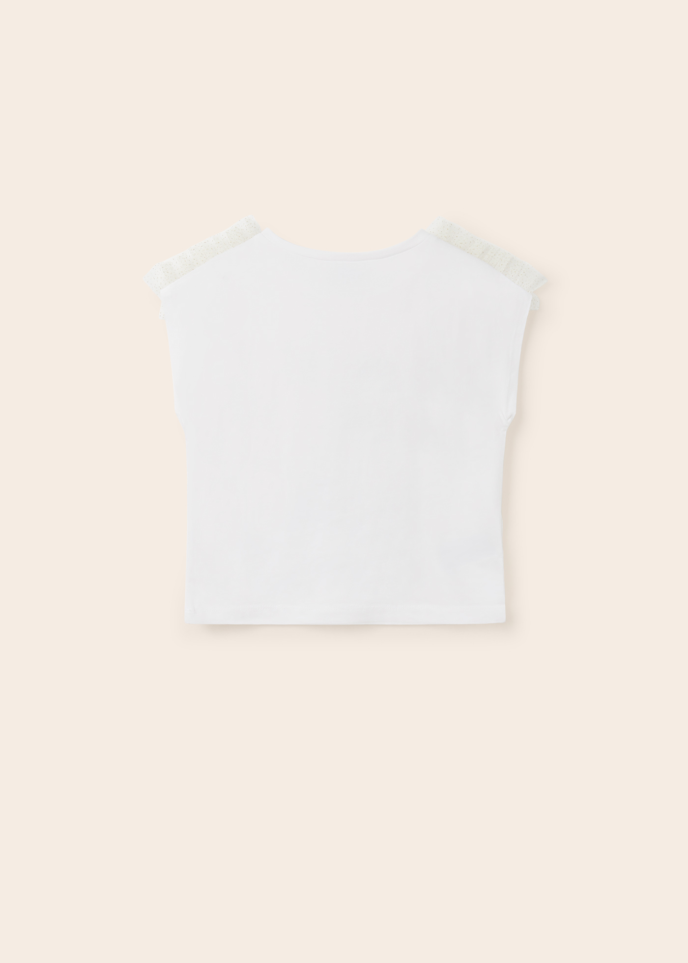 Camiseta de manga curta com estampa e apliques para meninas