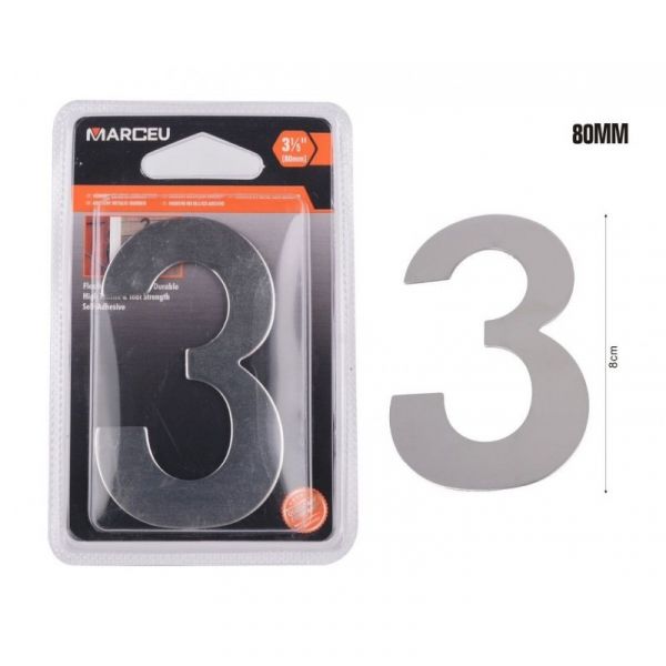 Marceu Número em Metal Prateado com Adesivo (8cm) - 3
