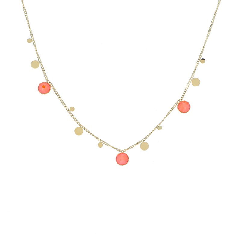 Collier en acier doré avec cristaux orange