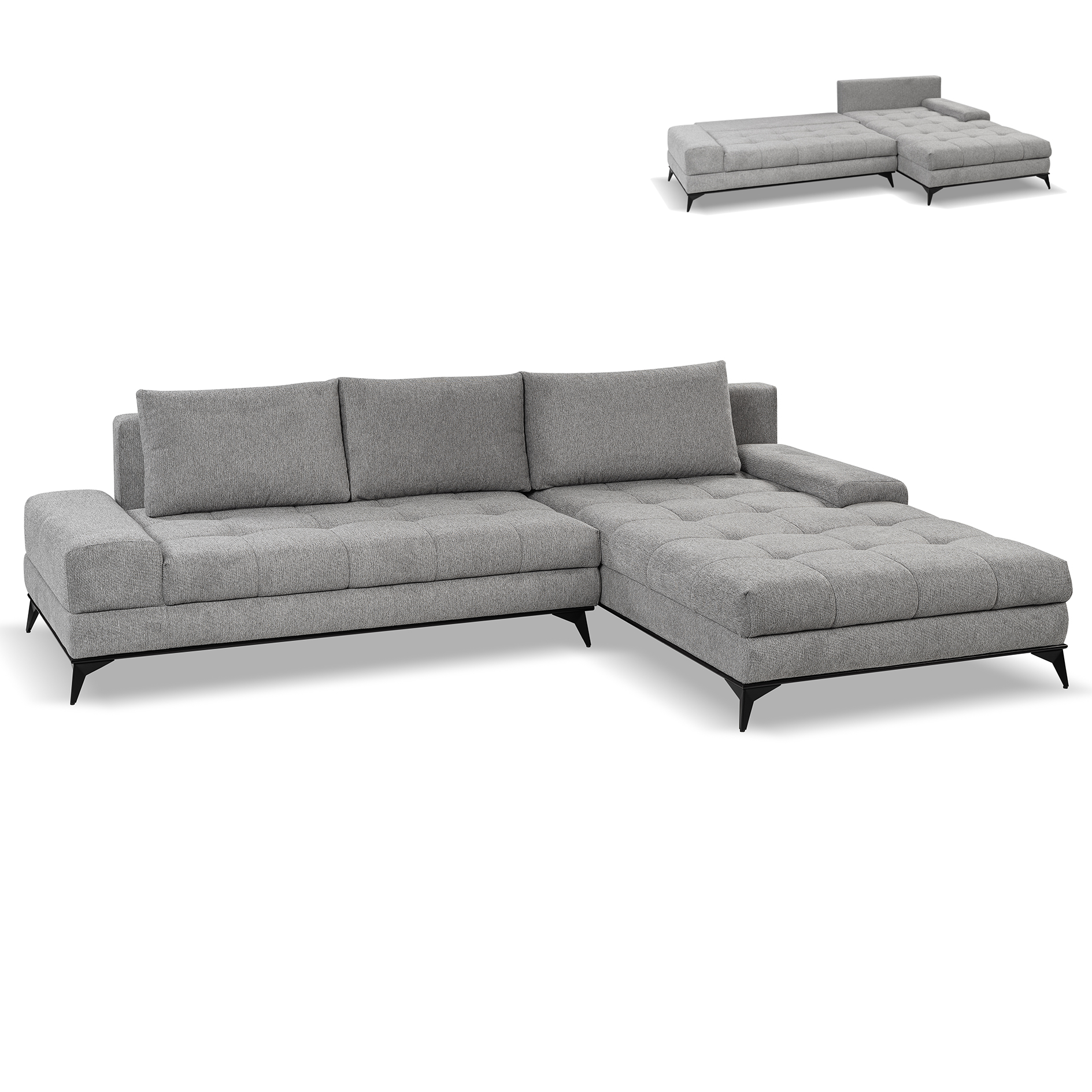 Ecksofa - grau - Liegefunktion und Staukasten - Longchair rechts