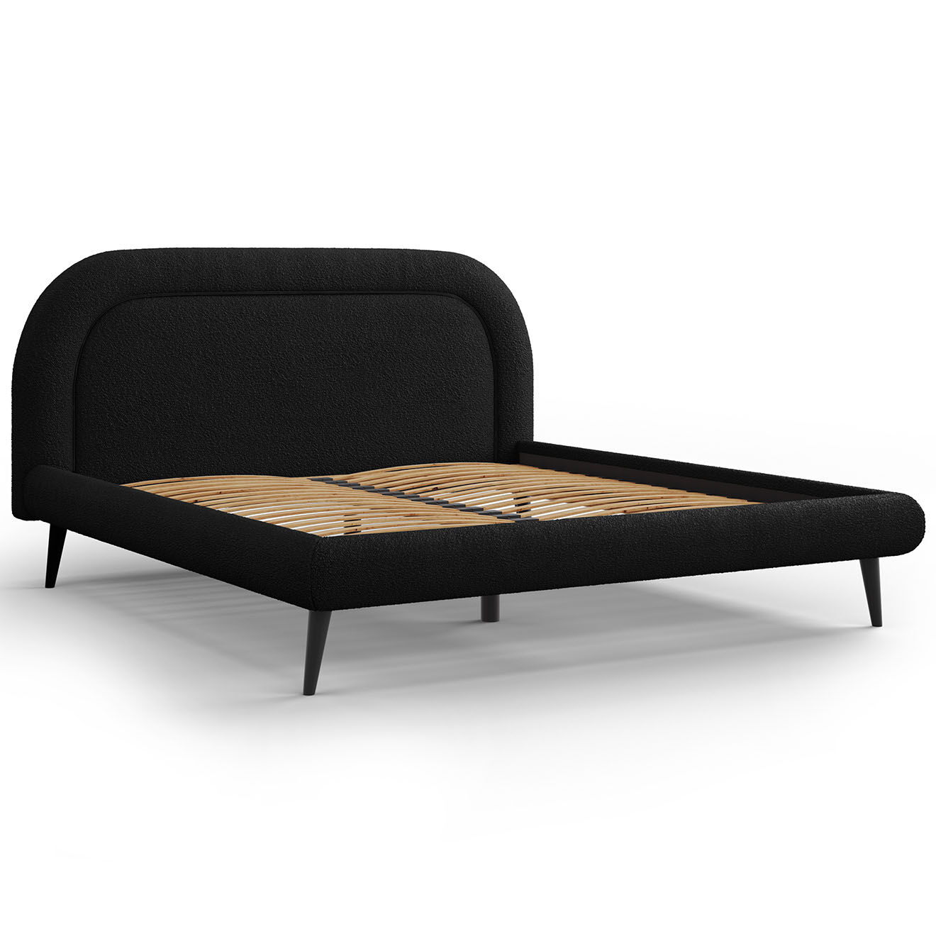 Maison Héritage Cadre avec tête de lit Maia velours bouclé noir - 180x200 cm