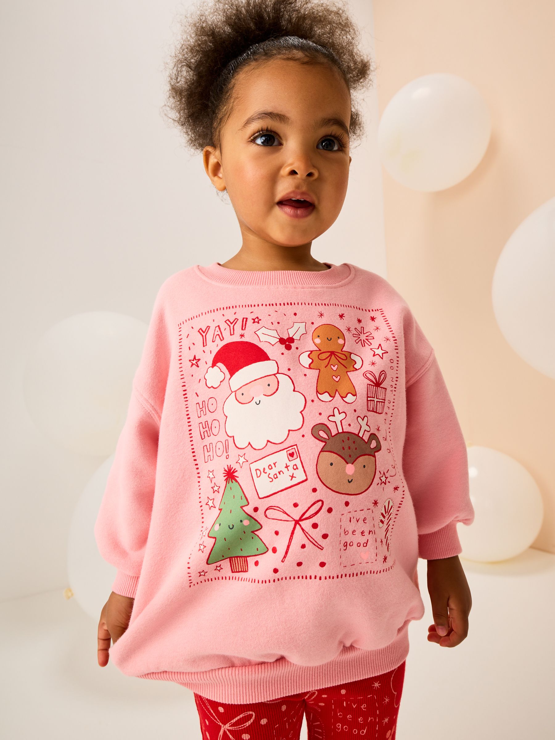 Roze/rood - Kerstset van sweater en uitlopende legging (3mnd -7jr)