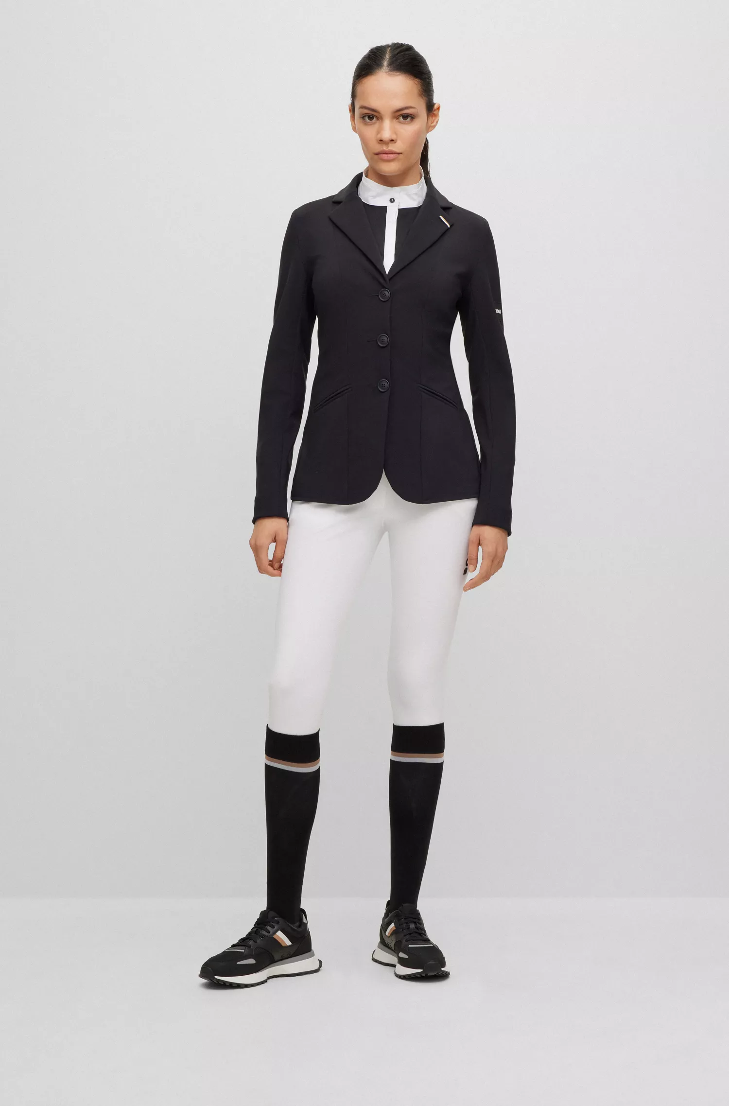 Blusa de competição BOSS Black-Equestrian de corte justo, em tecido misto.