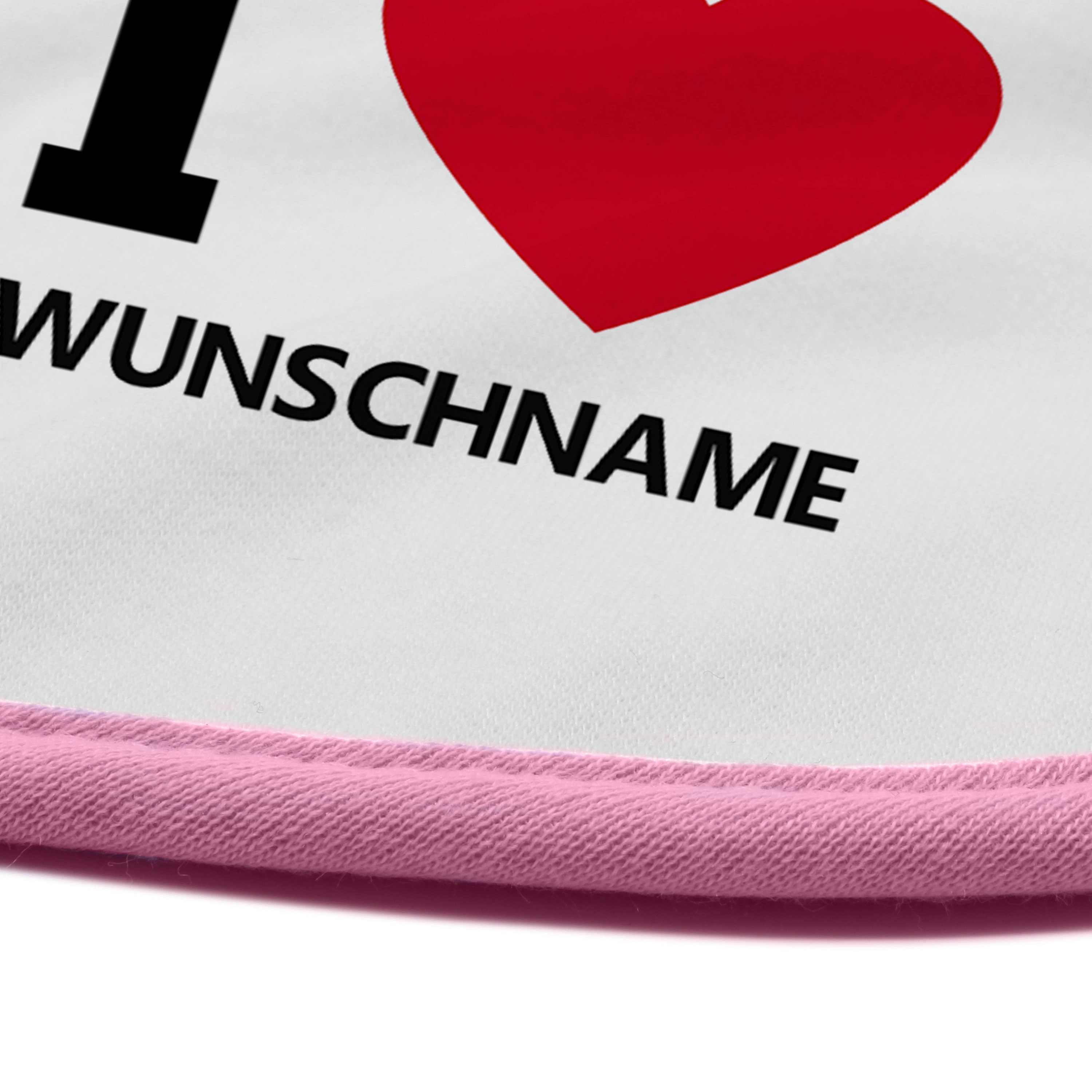 Baby-Lätzchen mit Namen, rosa (Motiv: I Love)