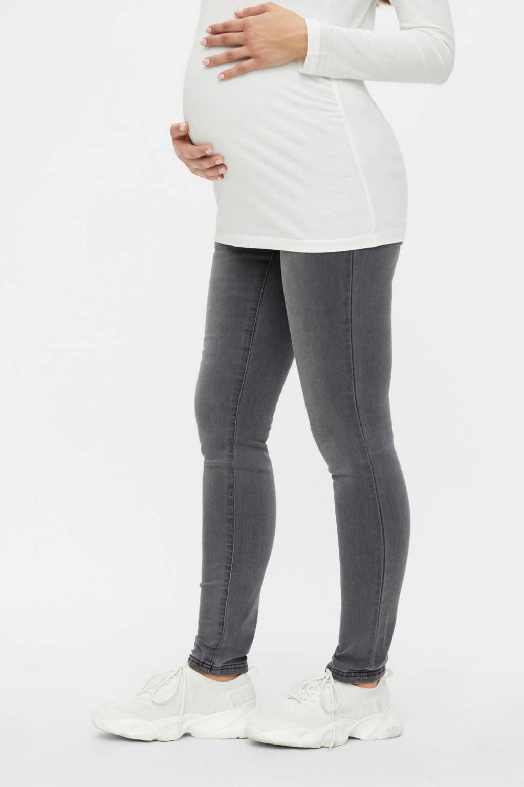 MAMALICIOUS low waist slim fit zwangerschapsjeans MLLOLA grijs