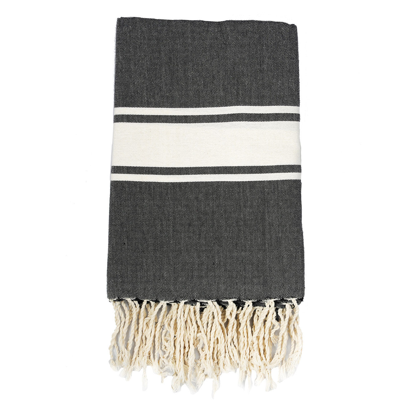 Febronie Fouta Traditionelle St Tropez rayure classique noire - 100x200 cm
