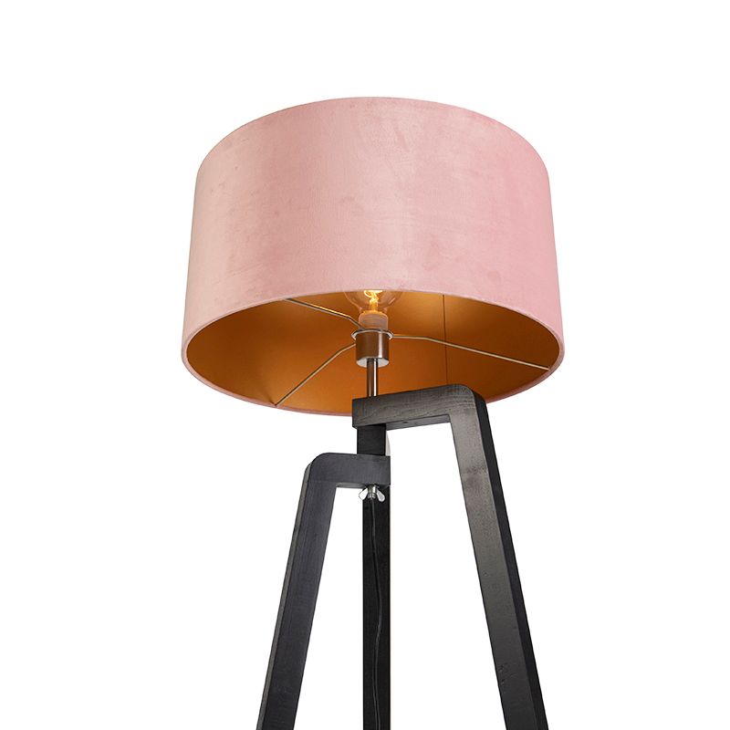 Vloerlamp tripod zwart met roze kap en goud 50 cm - Puros