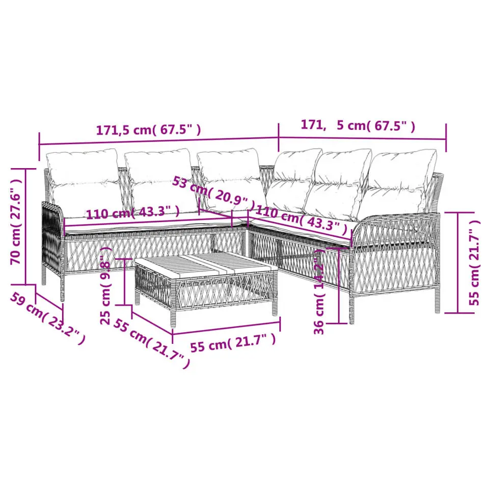 vidaXL - Loungeset - Zwart - Poly rattan