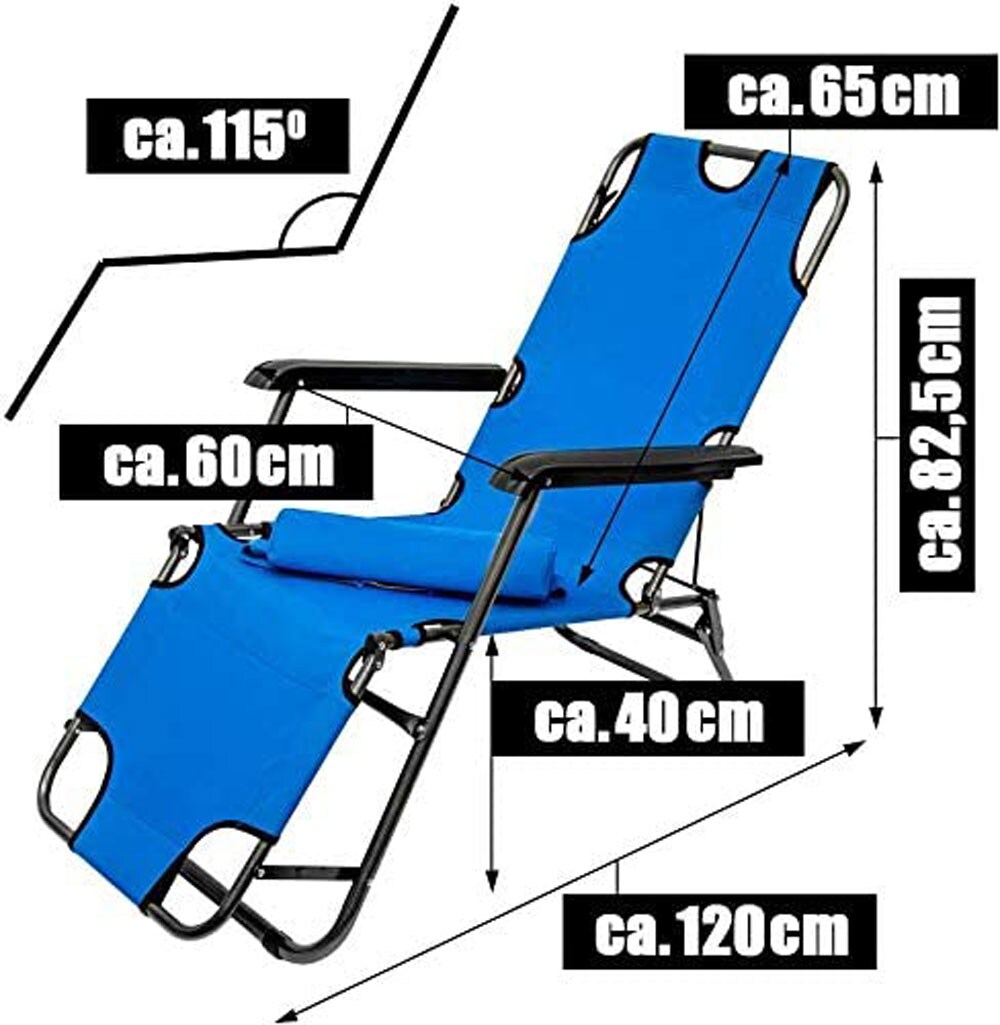 Liegestuhl Gartenliege 153cm Sonnenliege Strandliege Campingliege Liege + Kissen
