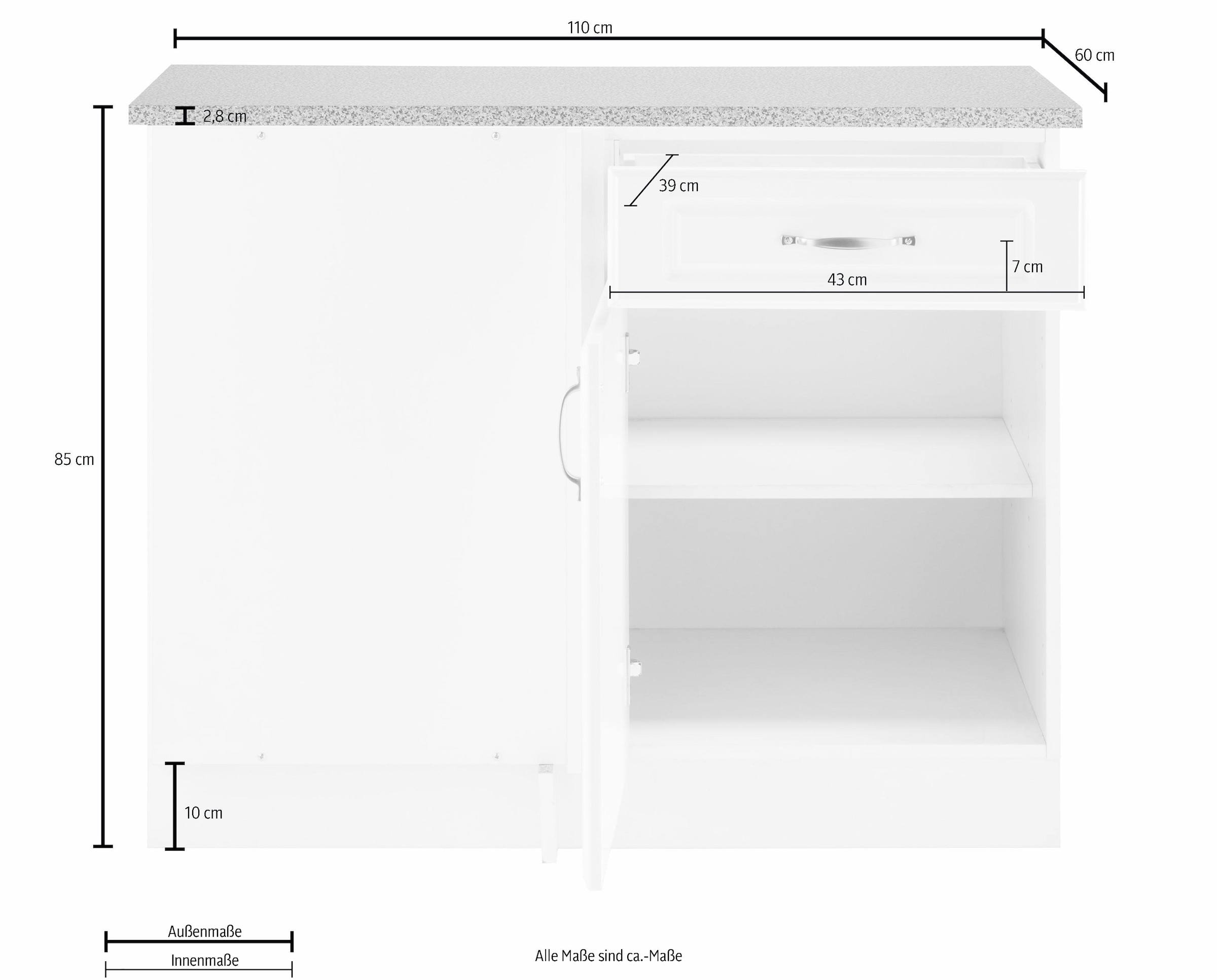 wiho Küchen Eckunterschrank »Linz« 100 cm breit, Planungsmass 110 cm, in Landhaus-Optik