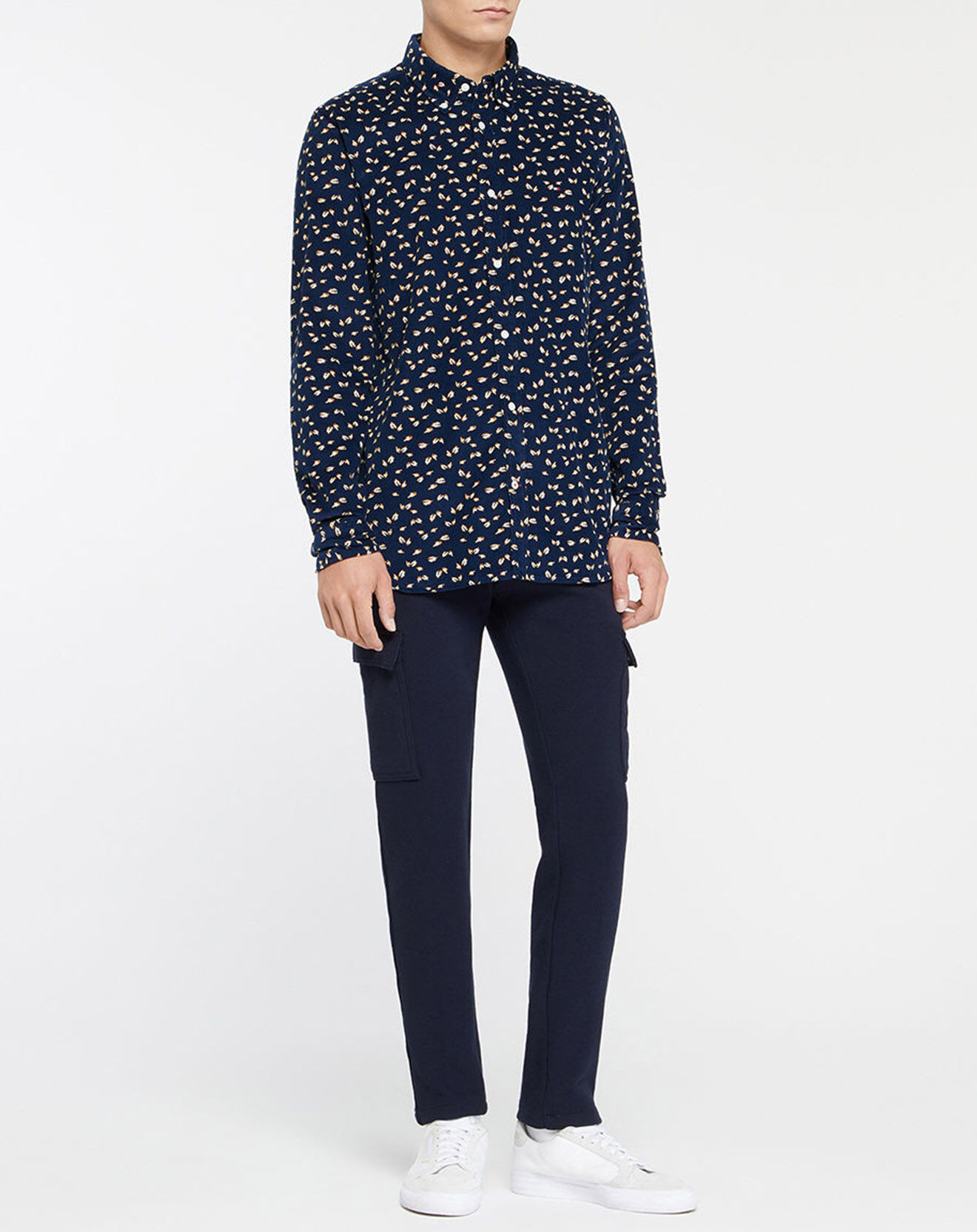 Tommy Hilfiger Chemise Slim 100% Coton Bio Velours Corduroy imprimée bleu marine