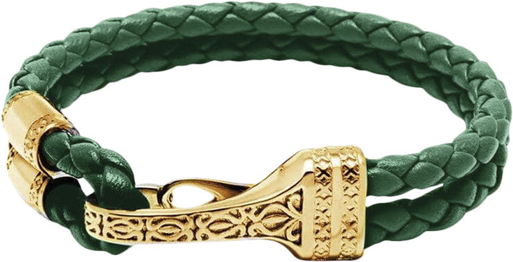 Nialaya Men's Green Leather Bracelet with Gold Plated Bali Clasp Lock Black
