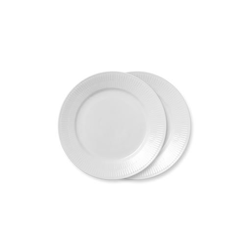 Royal Copenhagen 2-pak Hvid Riflet Frokosttallerken, Hvid, Ø22