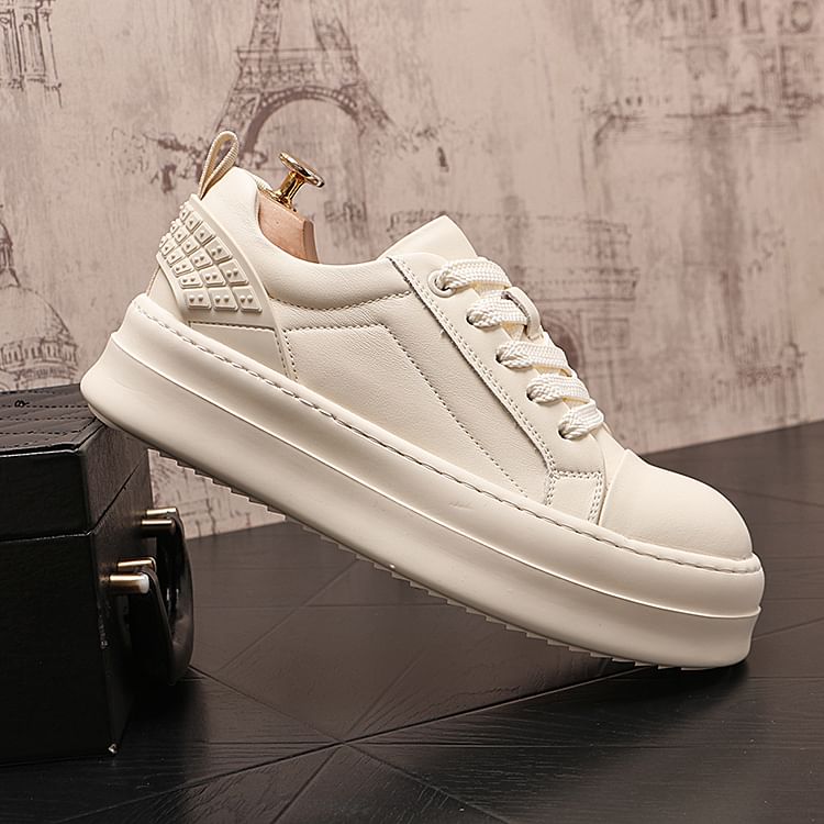Mr Ozera - Platform Plain Lace-Up Sneakers