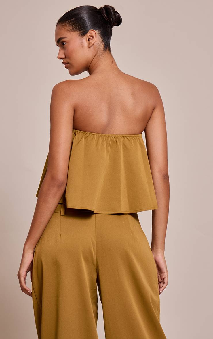 Vert Olive Foncé Ensemble Coordonné Bandeau Fluide Tissé Ajusté