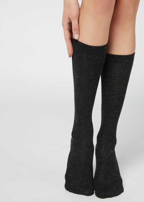 Meias compridas femininas com glitter e cashmere