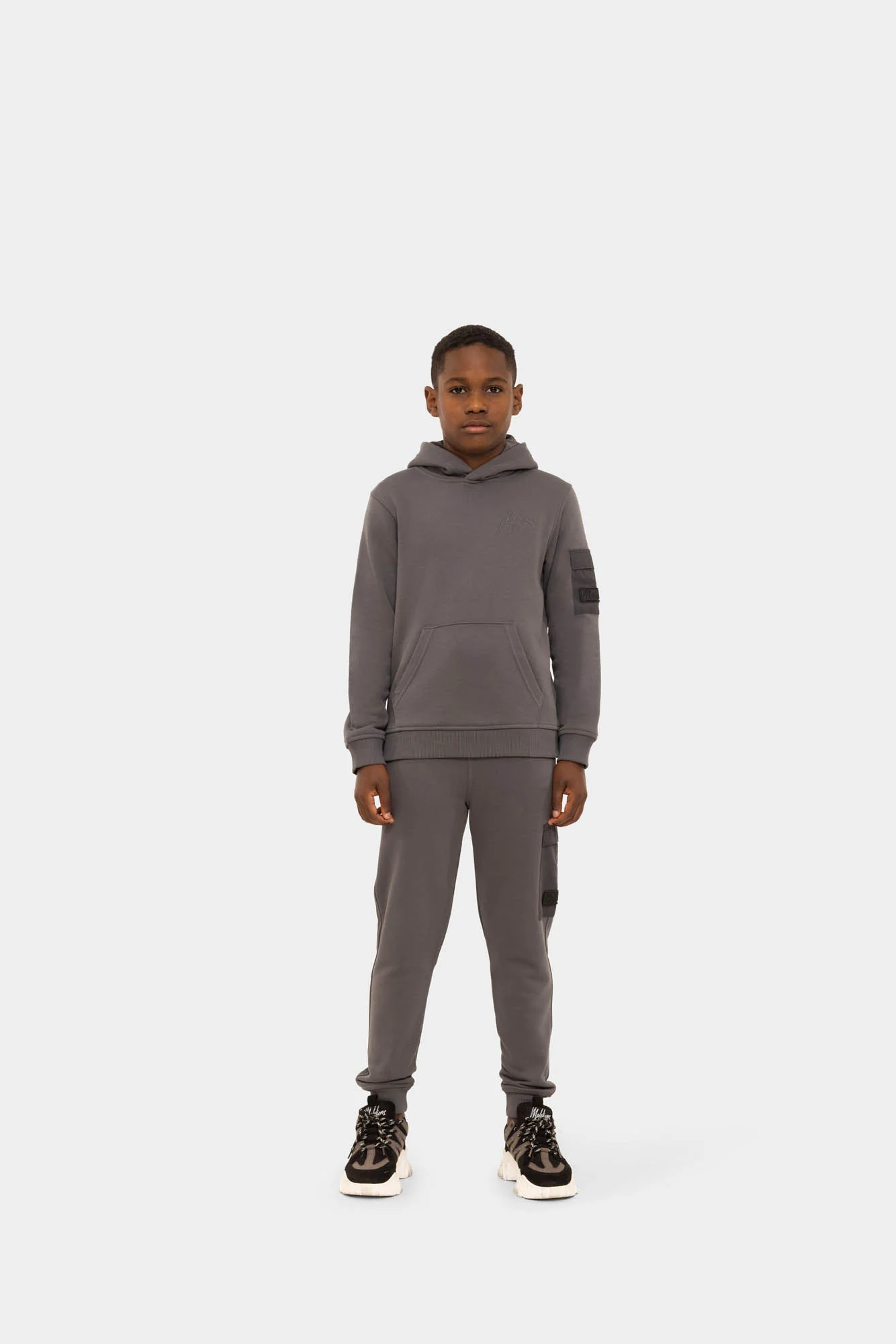 Malelions Nylon Pocket Hoodie Kids Grijs