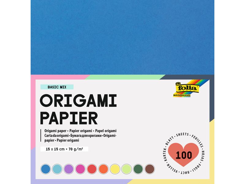 Folia Faltblätter Origami 15 x 15 cm, 70 g/m², Mehrfarbig Quadratische Origami Blätter