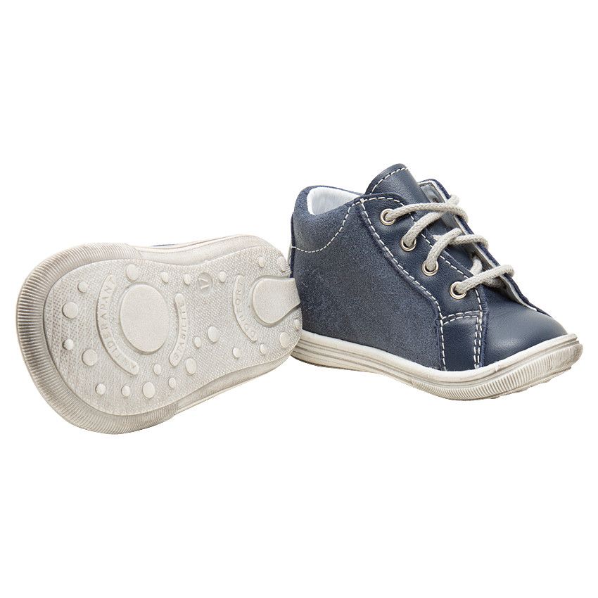 Bottillons en cuir à lacets avec bandes contrastées appliquées - Bleu marine