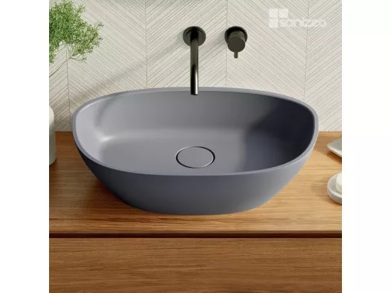 Vasque à poser FRODE - 75% Minéral Gris Mat Asymétrique 60*36*H16.6cm - LAVABERG