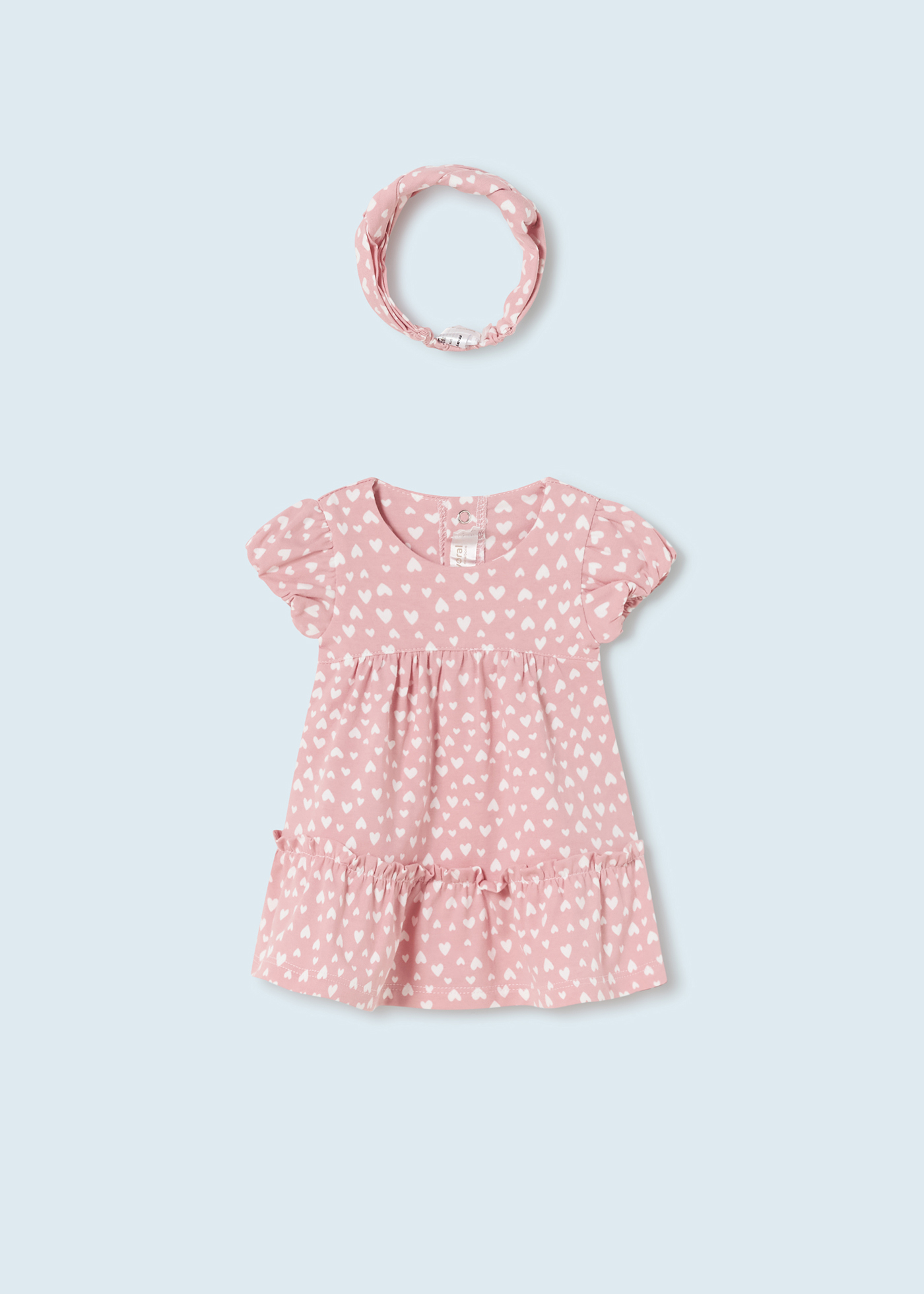 Vestido com faixa de cabelo em algodão sustentável para recém-nascido