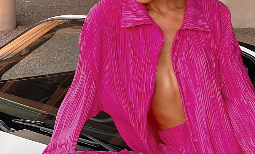 naocy.n - Set: effen gerimpeld overhemd met lange mouwen + wijde broek met elastische taille