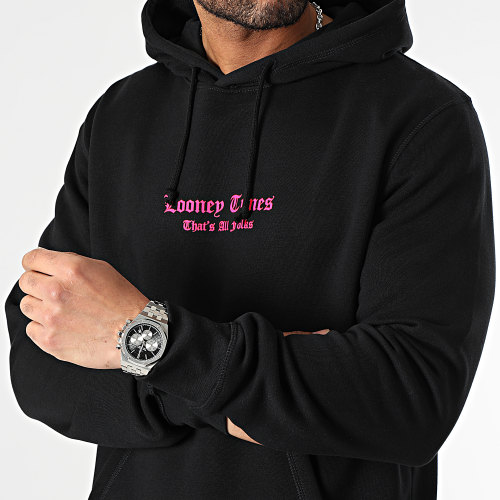 Sweat Capuche Angry Taz Noir Rose Fluo
