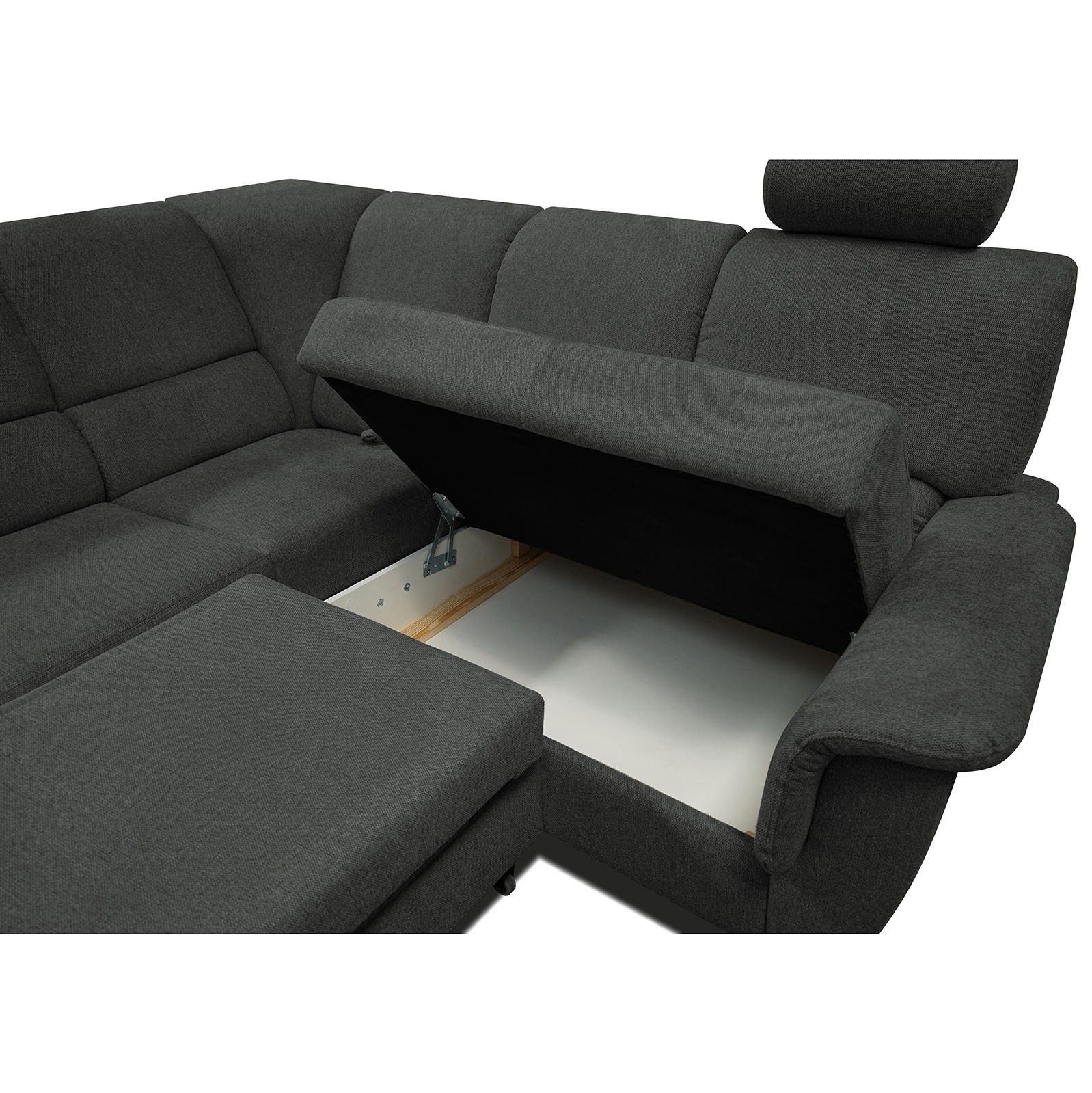 Ecksofa - graugrün - Liegefunktion und Staukasten - 2-Sitzer rechts