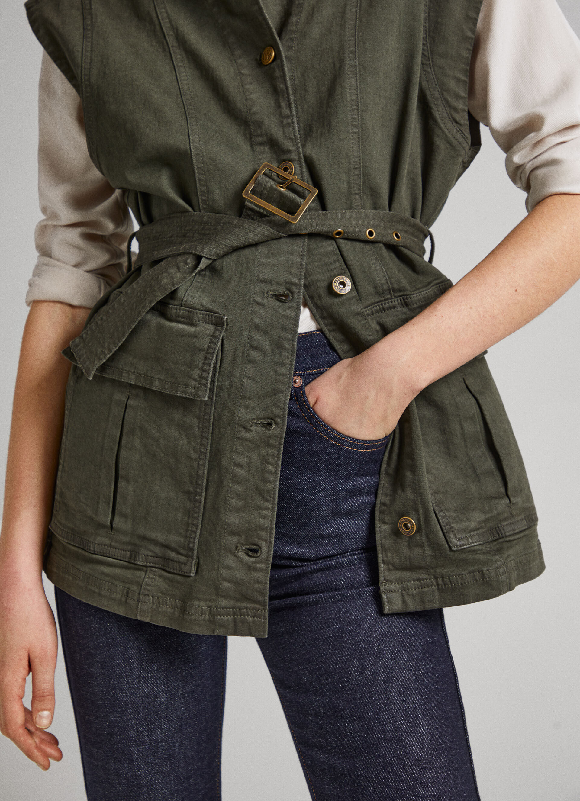 Jaqueta utilitária jeans - verde-oliva