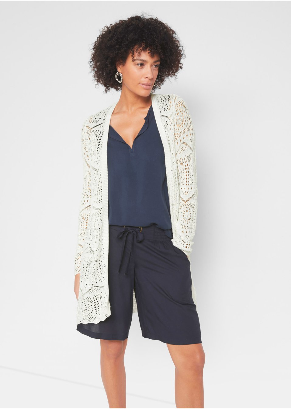 Gilet long en maille ajourée