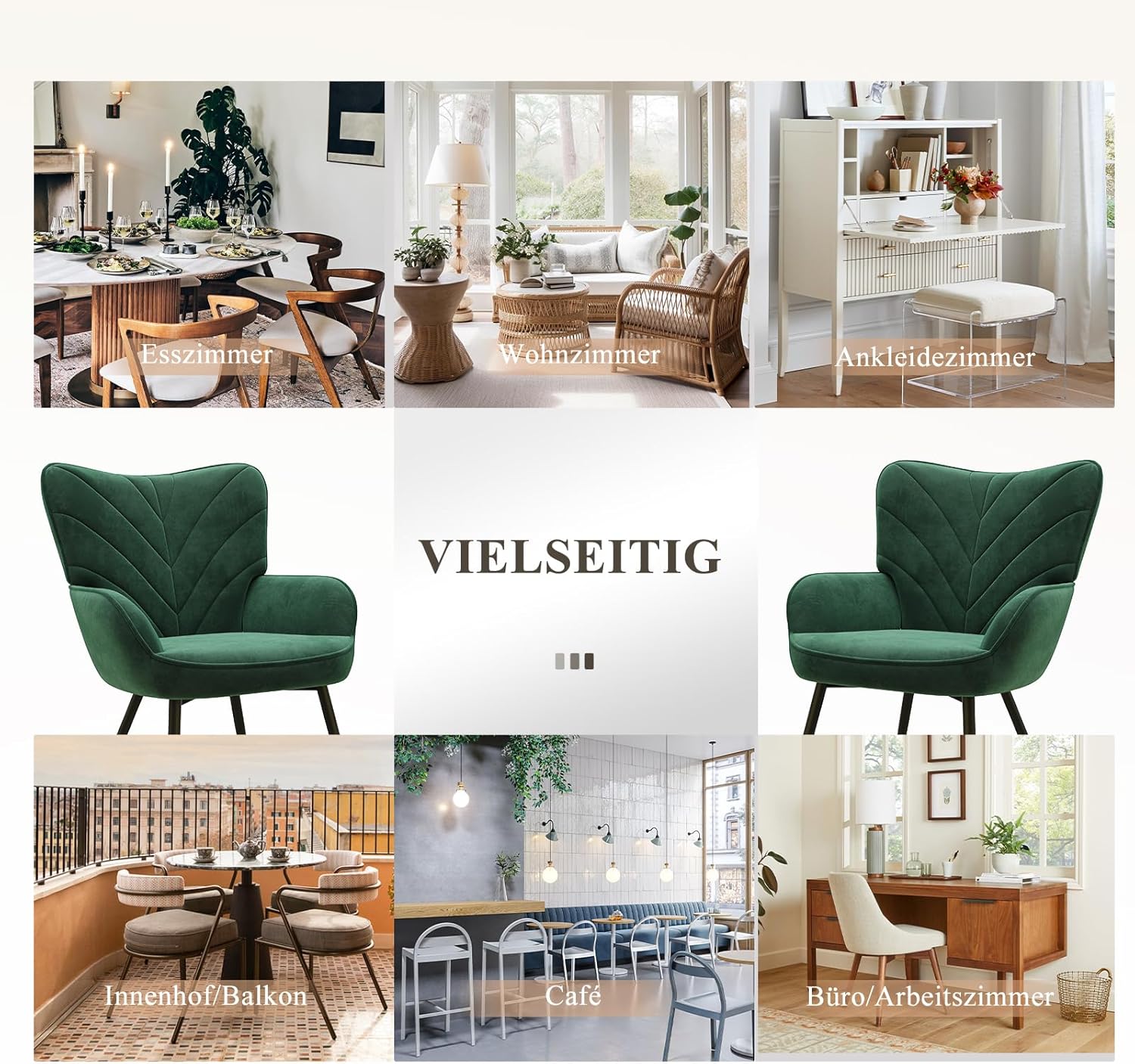 COLAMY Wohnzimmer Sessel 2er Set, Samtbezogener Relaxsessel mit hoher Rückenlehne, Gepolsterter Komfortsessel mit Wingback-Design, Lounge Chair mit Holzbeinen für Wohnzimmer, Leseecke, Grün