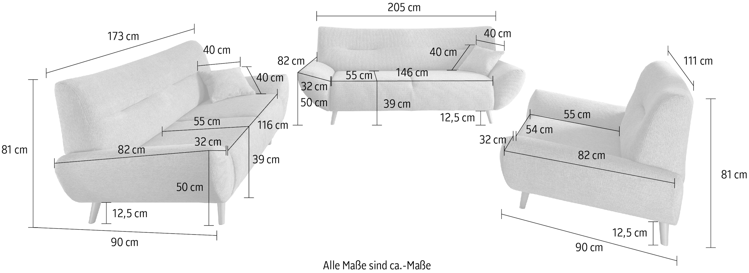 INOSIGN Polstergarnitur »Drago elegant und zeitlos, komfortabel, moderne Formensprache« Set, 3-Sitzer, 2-Sitzer und Sessel, 3 Stk. tlg. als Sessel/Polsterecke erhältlich, versch. Stoffe, inkl. 2 Zierkissen