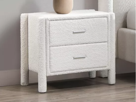 Lot de 2 tables de chevet avec 2 tiroirs - Tissu bouclette - Blanc - CONOMO